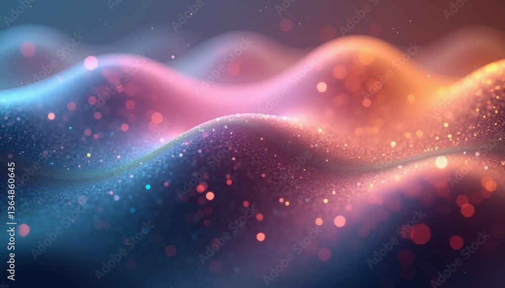 Poster abstract colorful waves with glowing particles and soft gradients