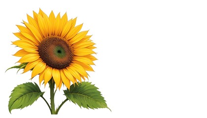 Obraz premium Isolated Sunflower with Yellow Petals and Green Leaves on White Background