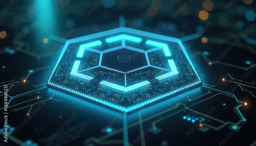 Aufkleber futuristic hexagon circuit design glowing in blue