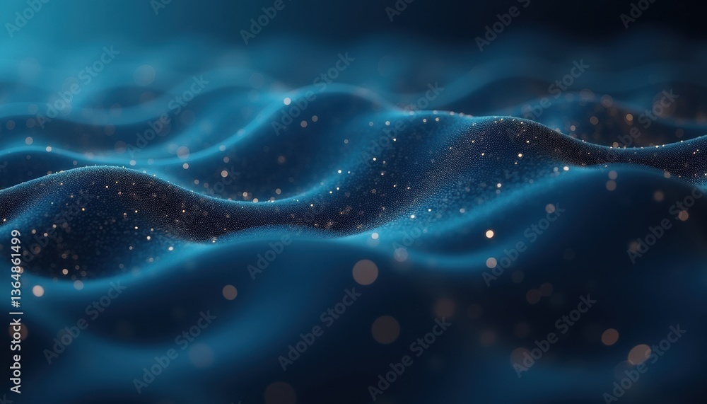 Poster abstract blue ocean waves with shimmering particles