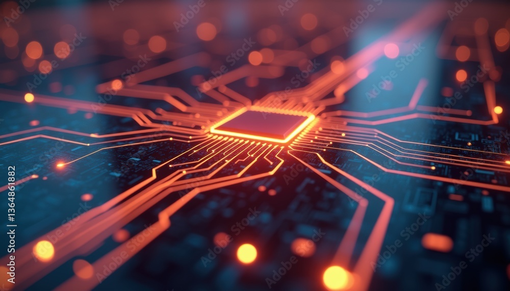 Poster microchip circuit glowing in a futuristic style