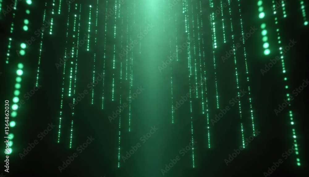 Poster Digital green light patterns cascading in a dark background  