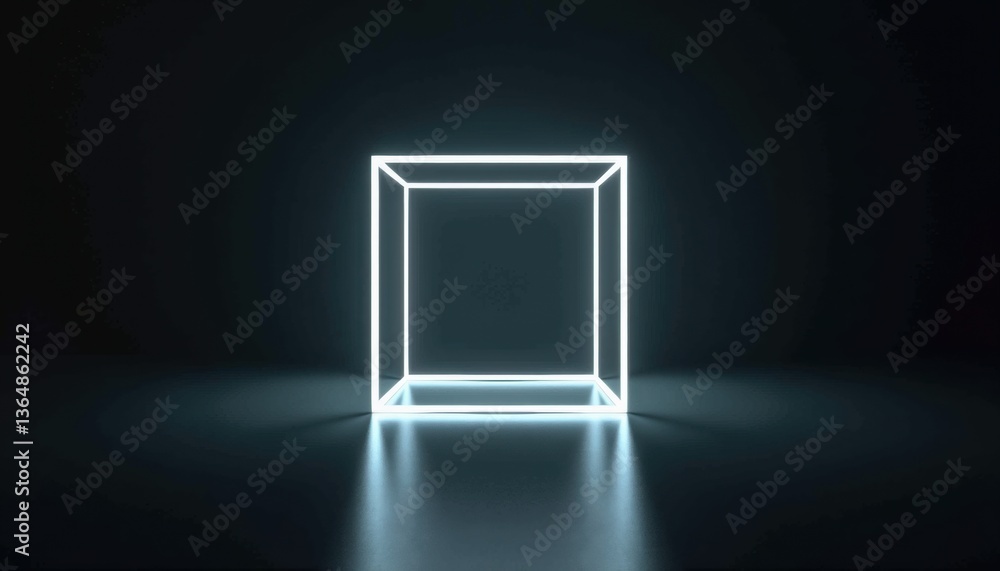 Poster minimalistic glowing cube on dark background