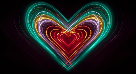 Vibrant Neon Light Trails Forming a Heart Shape Abstract Love Concept Colorful Lights