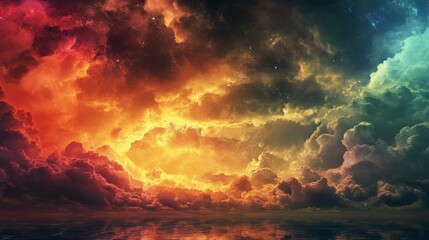 Fototapeta premium Abstract cloudy sky with dramatic colors, orange and red tones in a fantasy style