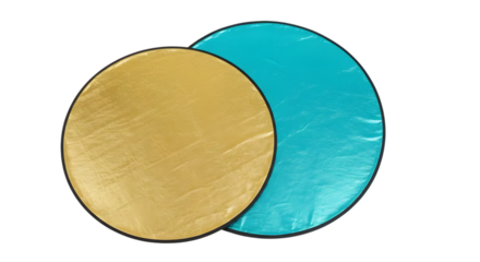 Two Distinct Round Reflectors in Gold and Blue Colors for Photography and Lighting Effects, Ideal for Enhancing Image Quality and Creativity