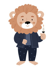 lion, pajamas, candle, fairytale, vintage, character, pastel, colors, cute, illustration, print, poster, children's room, animal, pet, bedtime, night, sleep, dream, whimsical, dreamy, art, digital art