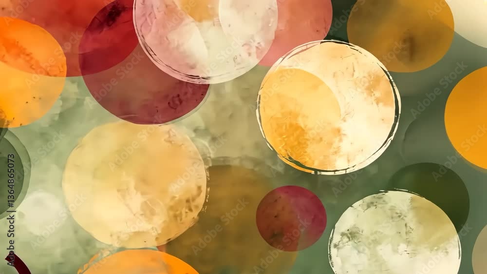 Poster overlaying circles in muted tones abstract watercolor pattern background with a gentle and soft aest