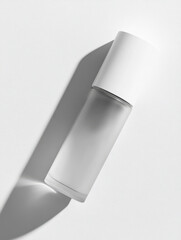 Minimalist Glass Perfume Bottle Mockup on White Background with Copy Space