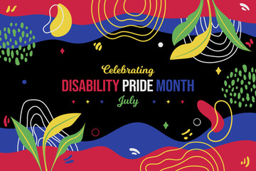 Celebrating Disability Pride Month Boho Background. July Awareness Abstract Texture poster. Horizontal banner vector illustration. Website header, social media post, greeting card graphic resource	