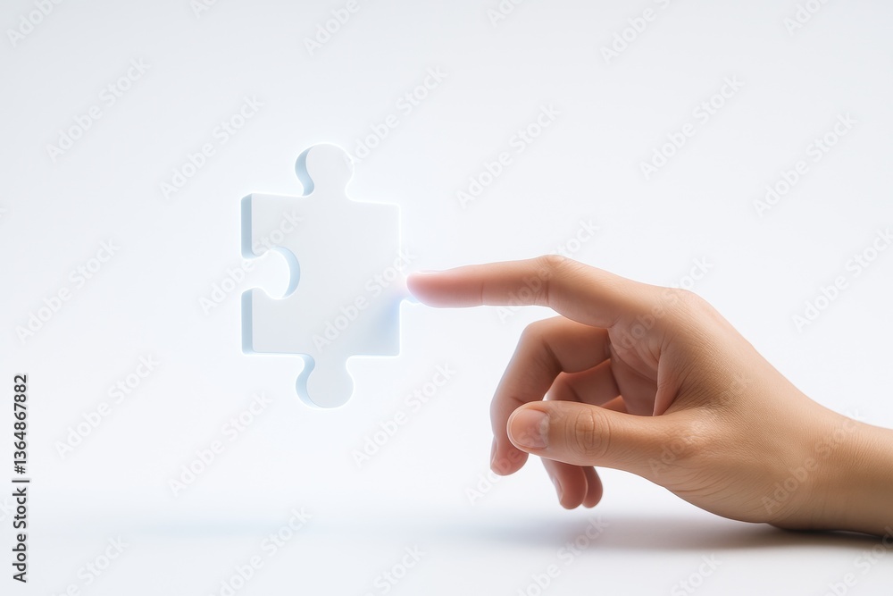Poster unlocking solutions: a hand interacting with a puzzle piece, symbolizing problem-solving and the con