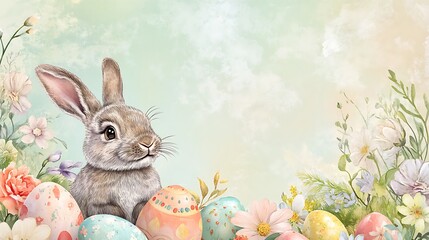Easter Bunny with Eggs, Flowers, and Spring. (5)