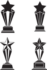 Four simple, black and white silhouette illustrations of Award Trophies with Stars