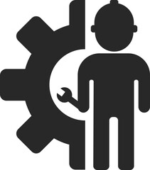 Fototapeta premium Business solid icon with gear and person holding wrench in hand, vector.