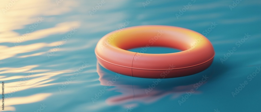 Poster red inflatable ring floating on a blue surface of water. the ring appears to be floating on the surf