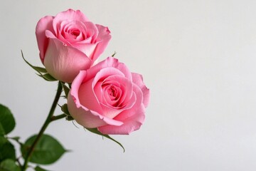 Fototapeta premium Two Pink Roses on White Background