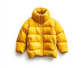 Isolated Yellow Puffer Jacket on White Background Fashion Apparel