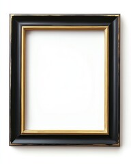 Fototapeta premium Elegant Black Picture Frame with Gold Accent on White Background