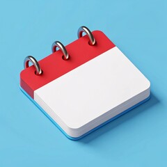 A blank calendar page ready for new plans and appointments, a fresh start symbolized by vibrant red and blue on a calming blue background.