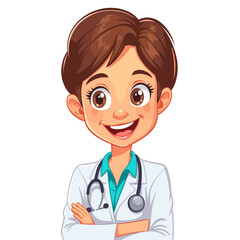 Fototapeta premium Cartoon female doctor smiling with arms crossed on white background