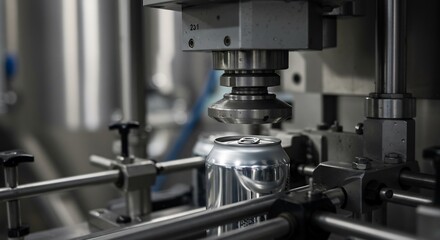 Precision engineering: Steel can formation under bright industrial lighting.. AI Generated