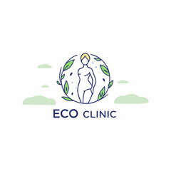 Eco Clinic Logo Vector SVG - Human Silhouette with Leaves in Green and White