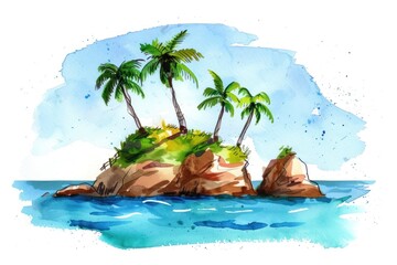 Naklejka premium Island in style pen island water vegetation.