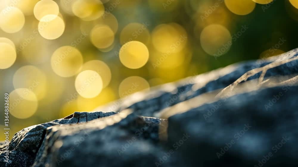 Aufkleber textured stone surface illuminated by warm bokeh sunlight with soft background