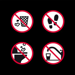 Prohibited signs, forbidden round stickers set, vector icons.