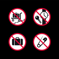 Prohibited signs, forbidden round stickers set, vector icons.
