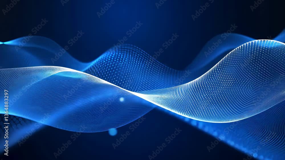 Poster abstract blue wave pattern with flowing lines on dark background