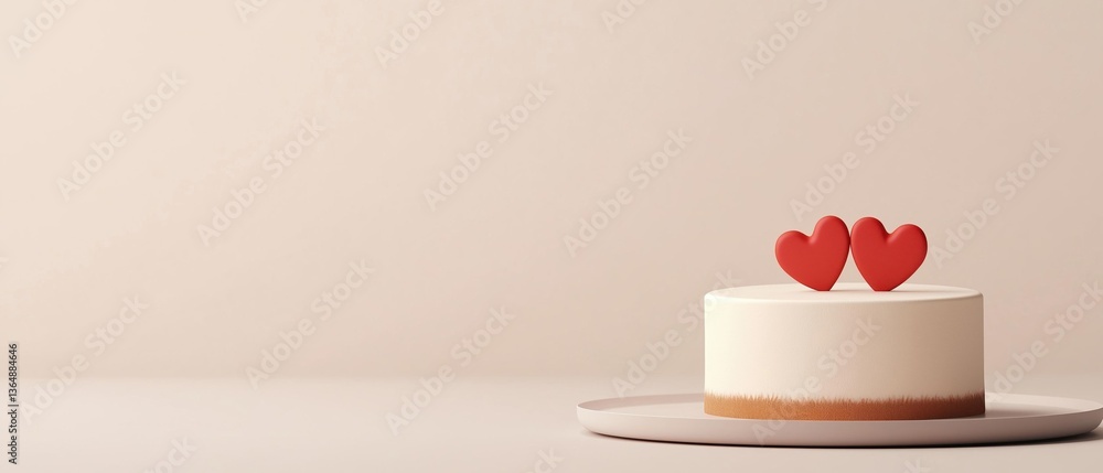 Poster 3d rendering of a white cake on a white plate. the cake is round and has a smooth texture. on top of