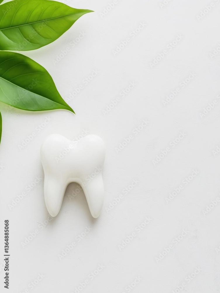 Poster flat lay of a white tooth on a white background. the tooth is in the shape of a tooth and is positio