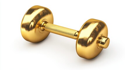 Shiny gold dumbbell lies on a smooth surface, reflecting light with a sleek finish. This luxurious piece of fitness equipment symbolizes strength and fitness aspirations
