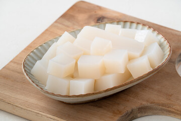 Raw konjac in square shape, also named konnyaku in Japan.