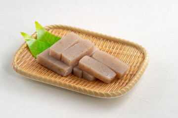 Raw konjac in square shape, also named konnyaku in Japan.