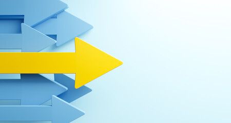 yellow arrow symbol leading the blue arrow. concept of commitment inspiration and leadership Business Successful Teamwork, 3d render