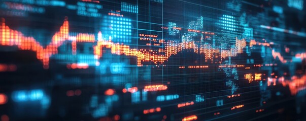 A digital visualization of fluctuating data trends and statistics, featuring vibrant colors and intricate patterns, representing technology and analytics.