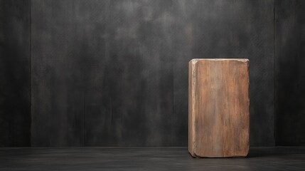 Wooden block on dark backdrop