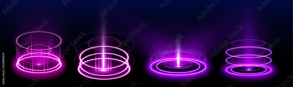 Poster magical blue portals with sparks and neon lighting. they create the teleportation effect in virtual 