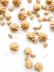 Close-up of Dried Organic Snake Gourd (Trichosanthes cucumerina) seeds, isolated on a white background. Top view.