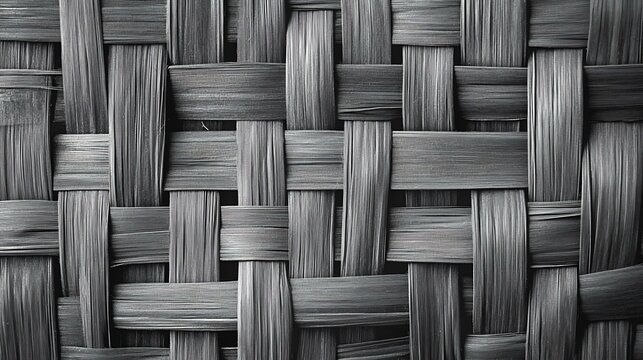 A detailed grayscale image of a woven textile, emphasizing the intricate interwoven pattern in a high-resolution format.