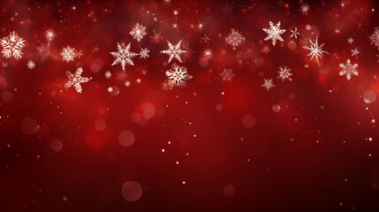 A festive flurry of snowflakes dances on a rich crimson backdrop, evoking the magic of a winter's night with shimmering bokeh lights.