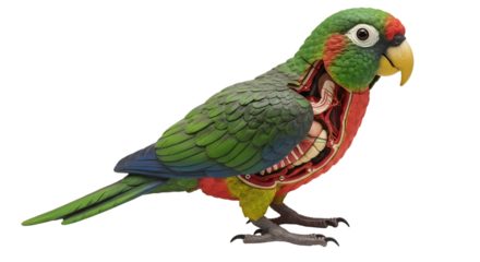 Detailed Anatomical Illustration of a Parrot Featuring Internal Organs and Structures, Displaying Vibrant Colors and Realistic Features for Educational Purposes