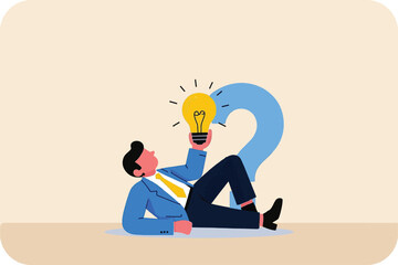 Eureka Moment: Man Finds Solution, Light Bulb Idea Illuminates Answer to a Big Question.