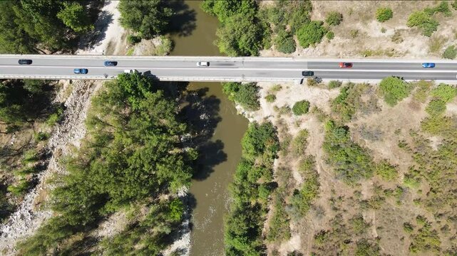 Aerial view of Struma River passing through the Kresna Gorge, Bulgaria