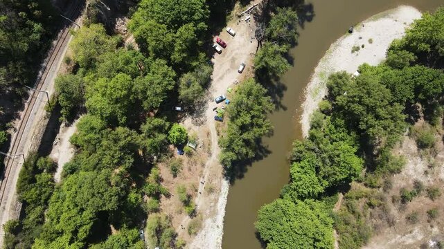 Aerial view of Struma River passing through the Kresna Gorge, Bulgaria