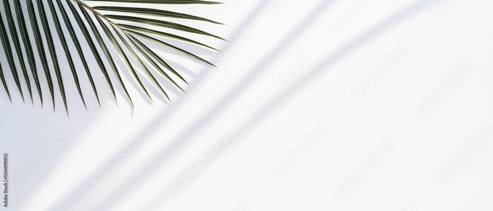 Poster close-up of a palm leaf on a white background. the leaf is on the left side of the image and is slig