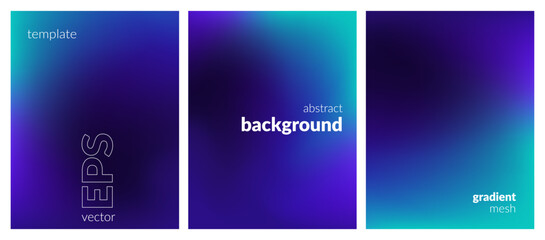 Abstract blurred background set. Gradient mesh. Dark color mix. Effect soft glow bright blue blend. Modern design template for web covers, ad banners, posters, brochures, flyers. Vector EPS