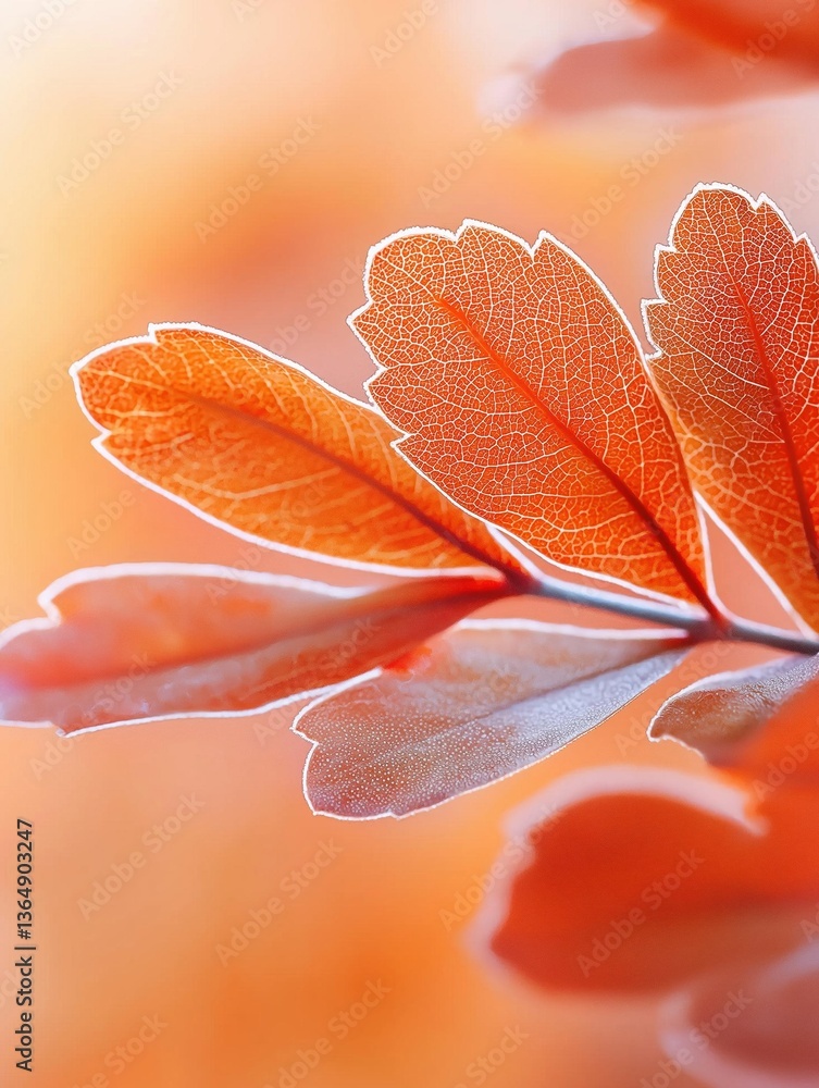 Poster close-up of a branch of a tree with orange leaves. the leaves are arranged in a way that they are ov